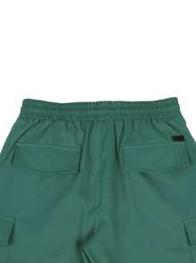 Men Flap Pocket Drawstring Waist Loose Cargo Shorts - Green - View 5