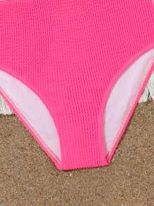 SHEIN Teen Girl Color Block Smocked One Piece Swimsuit - Pink - View 4