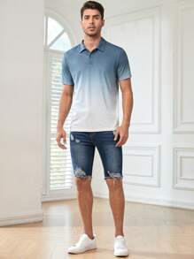 Manfinity NXTstreet Men Ripped Frayed Raw Hem Denim Shorts - Dark Wash - View 6