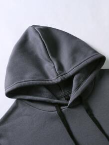 Manfinity Homme 男士花卉及時尚標語圖案袋鼠口袋束口保暖加厚超大尺碼連帽衛衣 - 灰色 - 查看 3
