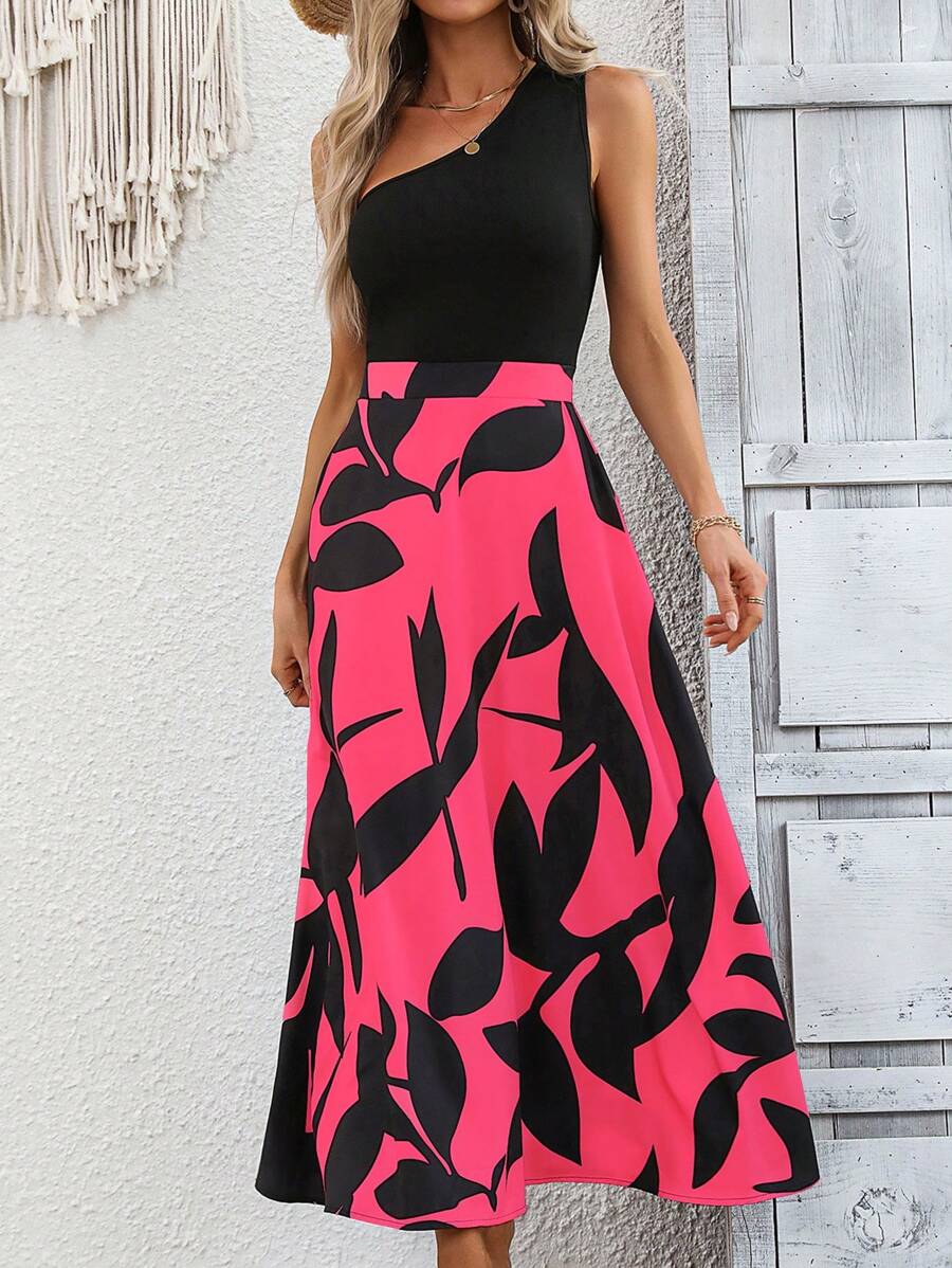 SHEIN Clasi Graphic Print One Shoulder Dress - Multicolor - View 1