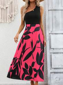 SHEIN Clasi Graphic Print One Shoulder Dress - Multicolor - View 3