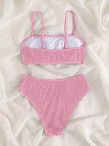 SHEIN Swim màu trơn Bộ đồ bơi Bikini - Màu Hồng baby - Xem 2