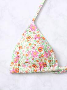 Swim Mod Summer Beach Ditsy Floral Halter Triangle Bikini Set - Multicolor - View 6
