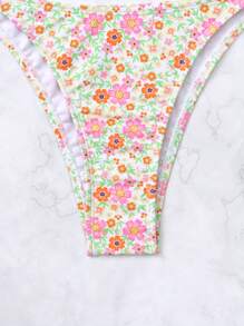 Swim Mod Summer Beach Ditsy Floral Halter Triangle Bikini Set - Multicolor - View 7