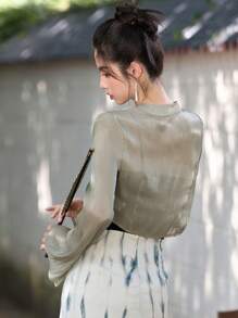 DAZY Chất rắn Tie Trước Áo sơ mi - màu xanh lá - Xem 2