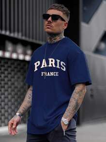 Men Letter Graphic Tee - Navy Blue - View 1