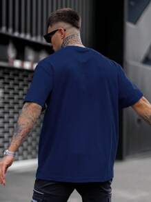 Men Letter Graphic Tee - Navy Blue - View 2