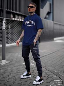 Men Letter Graphic Tee - Navy Blue - View 3
