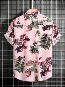 Manfinity RSRT 男士大碼1入組熱帶圖案襯衫 - 粉色 - 查看 2