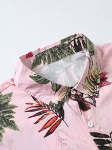 Manfinity RSRT 男士大碼1入組熱帶圖案襯衫 - 粉色 - 查看 5