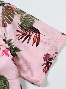 Manfinity RSRT 男士大碼1入組熱帶圖案襯衫 - 粉色 - 查看 7