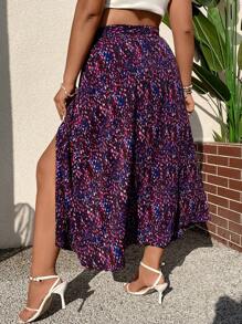 SHEIN Holidaya Plus Allover Print Belted Split Thigh Skirt - Multicolor - View 2