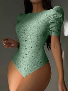 SHEIN Privé 泡泡袖網眼刺繡連體衣 - 薄荷綠 - 查看 1