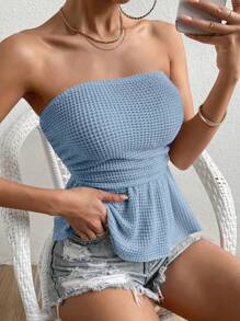 SHEIN Frenchy Chất rắn Xù Hoa Sen Ống ngọn - Màu xanh bụi bặm - Xem 4