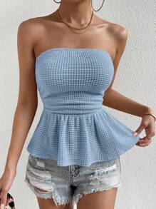 SHEIN Frenchy Chất rắn Xù Hoa Sen Ống ngọn - Màu xanh bụi bặm - Xem 5