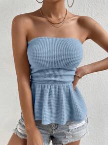 SHEIN Frenchy Chất rắn Xù Hoa Sen Ống ngọn - Màu xanh bụi bặm - Xem 6