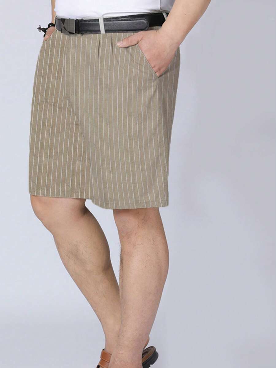 Quần Short Nam Nút Túi Dây kéo Sọc Giải trí - Lạc đà - Xem 1