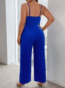 Celure Jumpsuits Plus Size Dây kéo Vắt màu trơn Thanh lịch - Xanh đậm - Xem 2