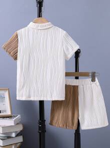 SHEIN Young Boy Two Tone Shirt & Drawstring Waist Shorts Without Tee - Multicolor - View 2