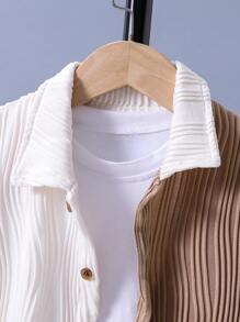 SHEIN Young Boy Two Tone Shirt & Drawstring Waist Shorts Without Tee - Multicolor - View 5