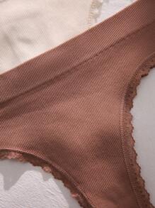 3件蕾絲邊條紋針織內褲