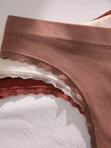 3件蕾絲邊條紋針織內褲