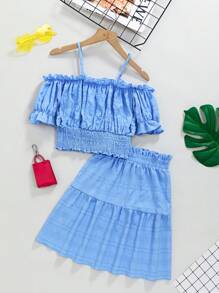 Váy Gái Quần paper-bag màu trơn Giải trí - Màu xanh lam - Xem 4