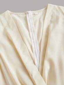 SHEIN Clasi Twist Front Puff Sleeve Wrap Hem Dress - Beige - View 3