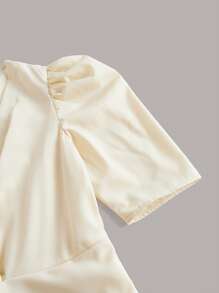 SHEIN Clasi Twist Front Puff Sleeve Wrap Hem Dress - Beige - View 4
