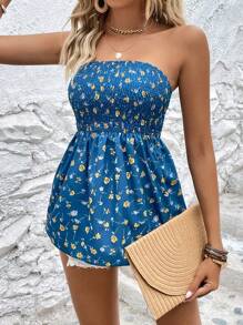 SHEIN LUNE 碎花抹胸上衣 - 藍色 - 查看 5