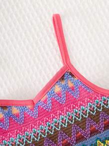 SHEIN 少女地理圖案背心上衣和短褲套裝 - 彩色 - 查看 4