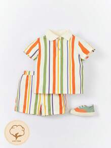 Cozy Pixies 嬰兒男寶寶條紋短袖連 polo 領恤衫和短褲套裝 - 彩色 - 查看 8