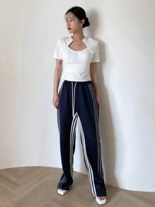 DAZY Solid Asymmetrical Neckline Crop Tee