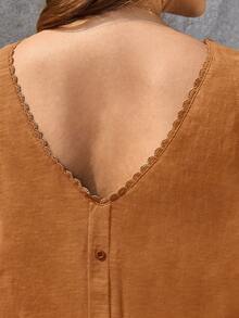 SHEIN Frenchy Plus Solid Button Back Tee - Ginger - View 5