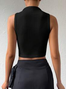 SHEIN Essnce Heart Cut Out Mock Neck Crop Tank Top - Black - View 2