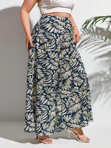 SHEIN Frenchy Plus Tropical Print Wide Leg Trousers - Multicolor - View 4