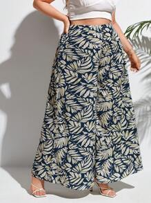 SHEIN Frenchy Plus Tropical Print Wide Leg Trousers - Multicolor - View 5
