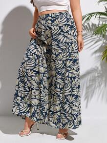 SHEIN Frenchy Plus Tropical Print Wide Leg Trousers - Multicolor - View 6