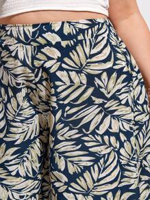 SHEIN Frenchy Plus Tropical Print Wide Leg Trousers - Multicolor - View 7