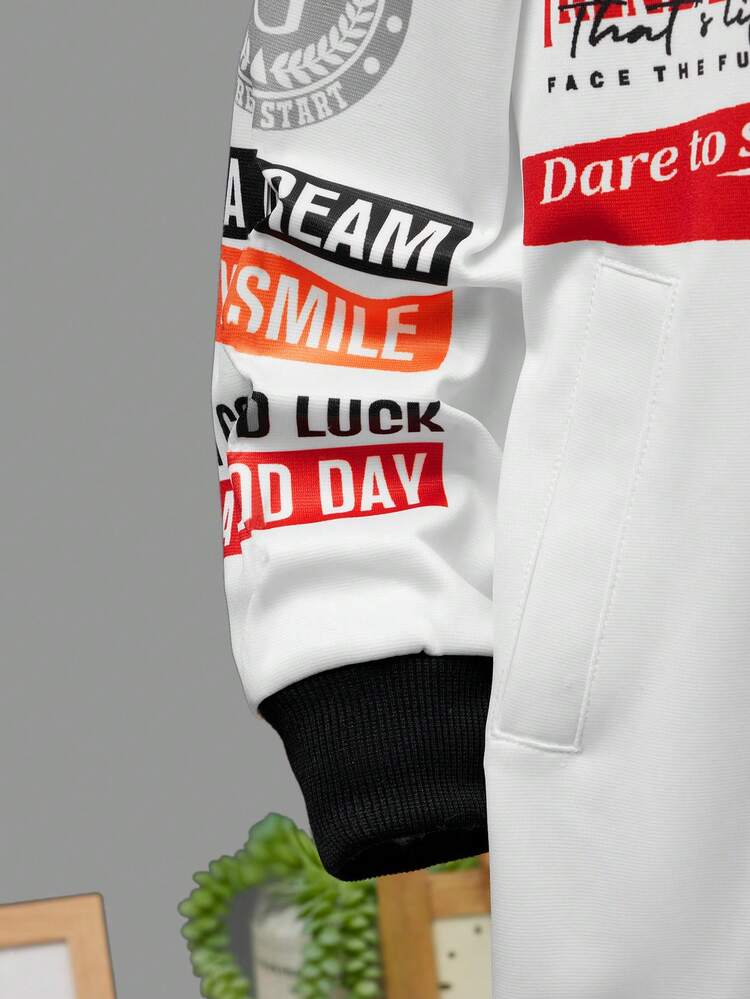 Tween Boy Slogan Graphic Zip Up Hooded Coat Without Tee