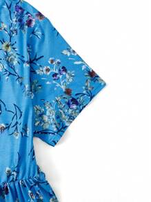EMERY ROSE Hơn In hoa Xù Hoa Sen Váy Smock - Màu xanh lam - Xem 5