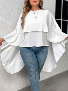 SHEIN Clasi Hơn Chất rắn áo tay cánh Hem cao thấp Cape Áo sơ mi - trắng - Xem 1