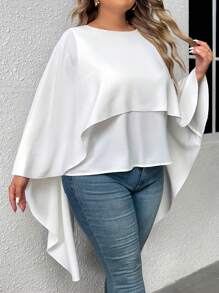 SHEIN Clasi Hơn Chất rắn áo tay cánh Hem cao thấp Cape Áo sơ mi - trắng - Xem 3