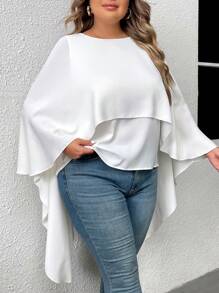 SHEIN Clasi Hơn Chất rắn áo tay cánh Hem cao thấp Cape Áo sơ mi - trắng - Xem 5