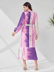 Seusyu 紮染缺口領荷葉邊繫腰帶連衣裙 - 彩色 - 查看 2