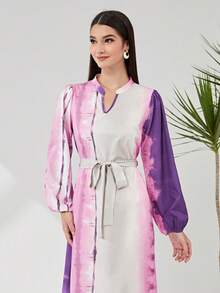 Seusyu 紮染缺口領荷葉邊繫腰帶連衣裙 - 彩色 - 查看 4