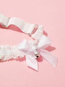 Sweetness 1入組女士木耳褶皺邊蝴蝶結裝飾愛心裝飾吊襪腰帶 - 白色 - 查看 6
