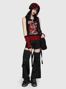 ROMWE Avant Slogan Skull Graphic Tank Top - Black - View 1