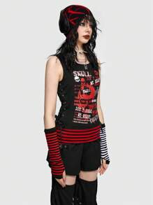 ROMWE Avant Slogan Skull Graphic Tank Top - Black - View 6